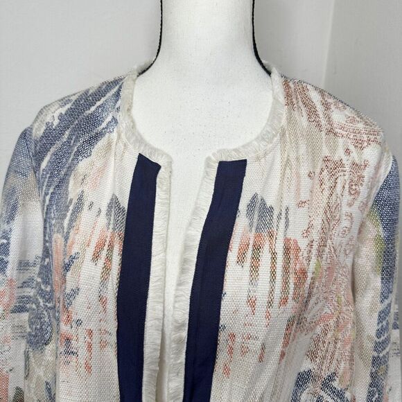 Chico's Watercolor Print Open Jacket‎ Women’s Medium Textured 3/4 Sleeve Size 3 - Picture 5 of 14